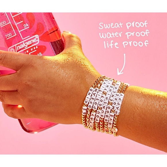 NWT Little Words Project 14k Gold Waterproof ‘You Got This’ Beaded Bracelet S/M - Picture 9 of 16